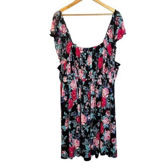 Torrid Black Floral Sweetheart Mini Dress 3X Short Sleeve Coquette Summer - Picture 3 of 7